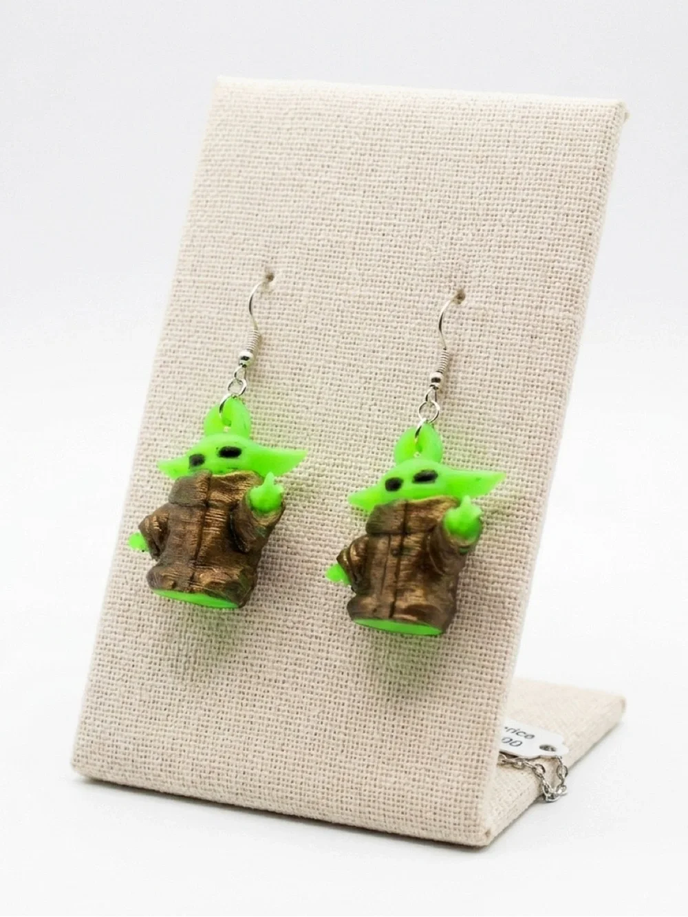 New S925 Sterling Silver Handmade Baby Yoda Earrings 3D Printed Hand Painted